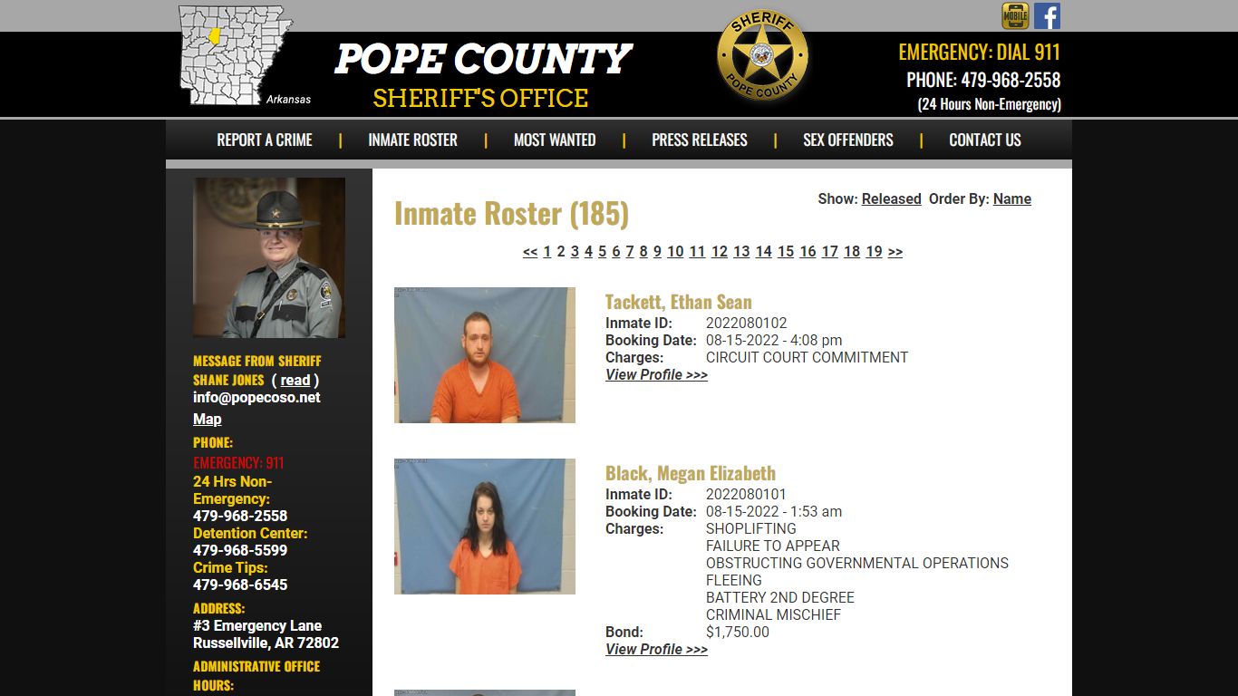 Inmate Roster - Page 2 Current Inmates Booking Date Descending - Pope ...